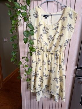 BCX Yellow Floral & Bird Print High-Low Dress
